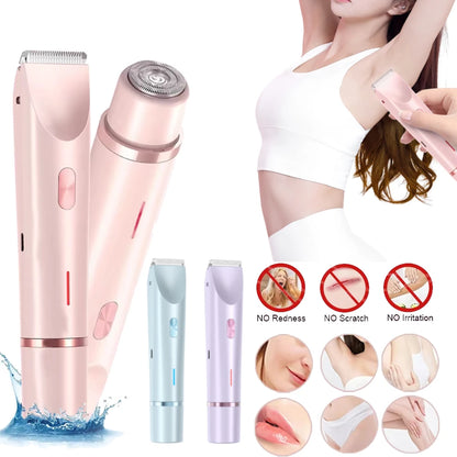 2In1 Electric Razors for Men Women Waterproof Facial Mustache Shavers Rechargeable Bikini Body Hair Trimmer Painless Epilator